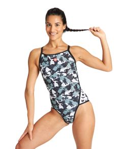 Arena Womens Crazy Camo Cats Superfly Back One Piece Swimsuit - Black