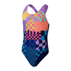 Speedo Girls Digital Placement Splashback Swimsuit - True Navy/Sweet Purple/Flare Pink/Bolt/Mandarin Peel/Lemon Drizzle/Bitter Lime