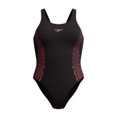 Speedo Womens Placement Muscleback Swimsuit - Black/Neon Violet