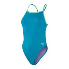 Speedo Womens Solid Vback Swimsuit - Blue/Green