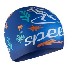 Speedo Junior Slogan Print Swimming Cap - Blue/White