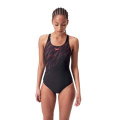 Speedo Womens HyperBoom Placement Muscleback Swimsuit - Black/Siren Red/Plum Dandy