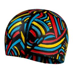 Speedo Junior Printed Pace Swimming Cap - Red/Yellow/Blue