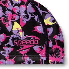 Speedo Junior Printed Pace Swimming Cap - Black/Purple/Pink