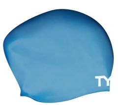 TYR Long Hair Wrinkle Free Silicone Swimming Cap - Blue