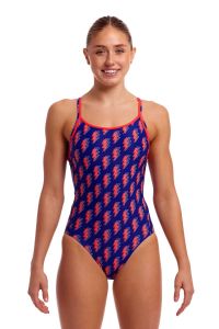 Funkita Ladies Flash Diamond Back Secure One Piece Swimsuit - Navy/Red