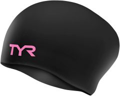 TYR Long Hair Wrinkle Free Silicone Swimming Cap - Black/Pink