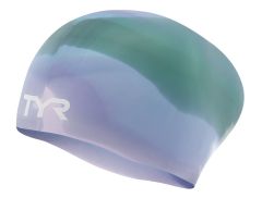 TYR Junior Tie Dye Long Hair Silicone Swim Cap - Purple/Green