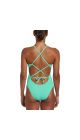 Nike Womens Hydrastrong Solid Lace Up Tie Back One Piece Swimsuit - Green Shock