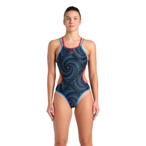 Arena Womens Fireflow Double Cross One Back Swimsuit - Black/Red/Blue River