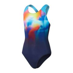 Speedo Girls Digi Placement Splashback Swimsuit - True Navy/Picton Blue/Siren Red/Lemon Drizzle