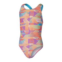 Speedo Girls Digital Allover Leaderback Swimsuit - Kiki Pink/Picton Blue/Nectarine/Siren Red/Matcha