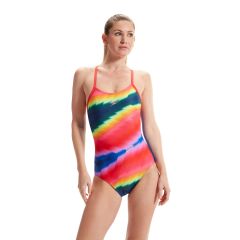 Speedo Womens Allover Fixed Crossback Swimsuit - True Cobalt/Watermelon/Mandarin Peel/Harlequin Green/Sweet Purple
