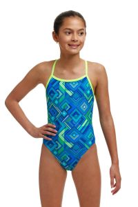 Funkita Girls Help Me Rhombus Single Strap One Piece Swimsuit - Blue/Green