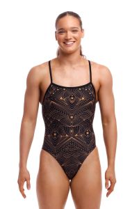 Funkita Ladies To The Stars Strapped In One Piece Swimsuit - Black/Gold