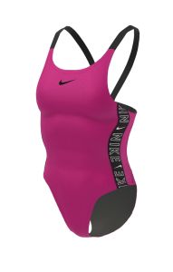 Nike Womens Logo Tape Fast Back One Piece Swimsuit - Pink