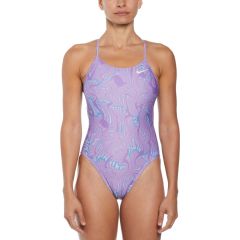 Nike Women's Solid Lace Up Tie Back One Piece Swimsuit - Ly Sports