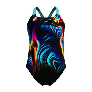 Speedo Girls Digital Placement Powerback Swimsuit - Black/Arctic Glass