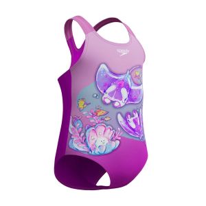 Speedo Girls Digital Printed Swimsuit - Neon Violet