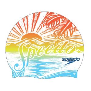 Speedo Printed Silicone Swimming Cap - Volcanic Orange Speedo Sunset