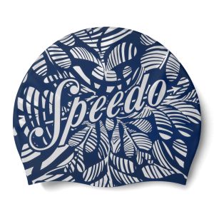 Speedo Junior Printed Silicone Swimming Cap - Blue/White