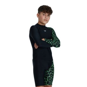 Speedo Boys Long Sleeve Printed Rash Top - Black/Green