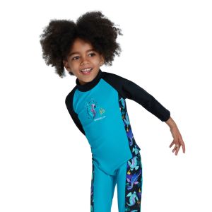 Speedo Boys Printed Panel Long Sleeve All-In-One Sun Suit - Blue/Black/Multi