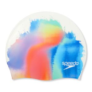 Speedo Digital Printed Swimming Cap - White/Punch Blue/Nectarine