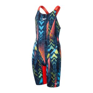 Speedo Fastskin Junior Endurance+ Max Openback Kneeskin - Dark Teal/Picton Blue/Siren Red