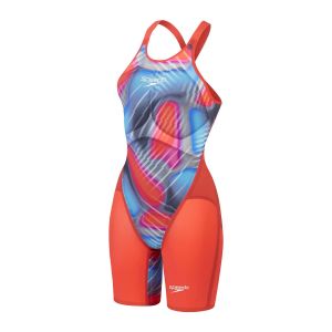 Speedo Womens Fastskin LZR Pure Valor 2 Openback Kneeskin - Flame Red/Picton Blue