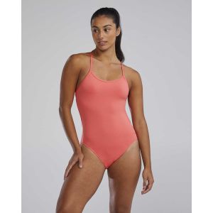 TYR Womens Solid Crosscut Tieback Swimsuit - Coral