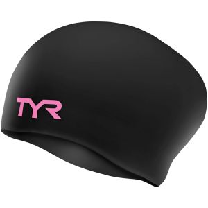 TYR Long Hair Wrinkle Free Silicone Swimming Cap - Black/Pink