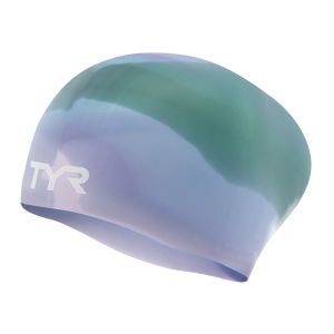 TYR Junior Tie Dye Long Hair Silicone Swim Cap - Purple/Green