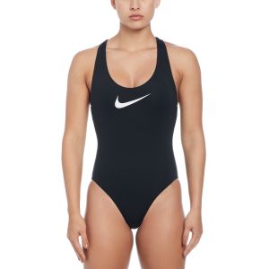 Nike Womens Logo Tape Crossback One Piece Swimsuit - Black