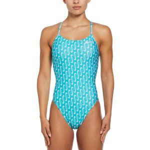 Nike Womens Hydrastrong Multi Print Cutout One Piece Swimsuit - Blue