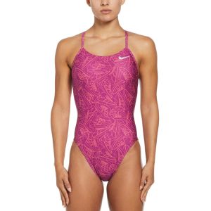 Nike Womens Hydrastrong Multi Print Cutout One Piece Swimsuit - Hot Fuchsia