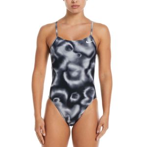 Nike Womens Hydrastrong Digi Haze Cutout One Piece Swimsuit - Black