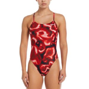 Nike Womens Hydrastrong Digi Haze Cutout One Piece Swimsuit - University Red