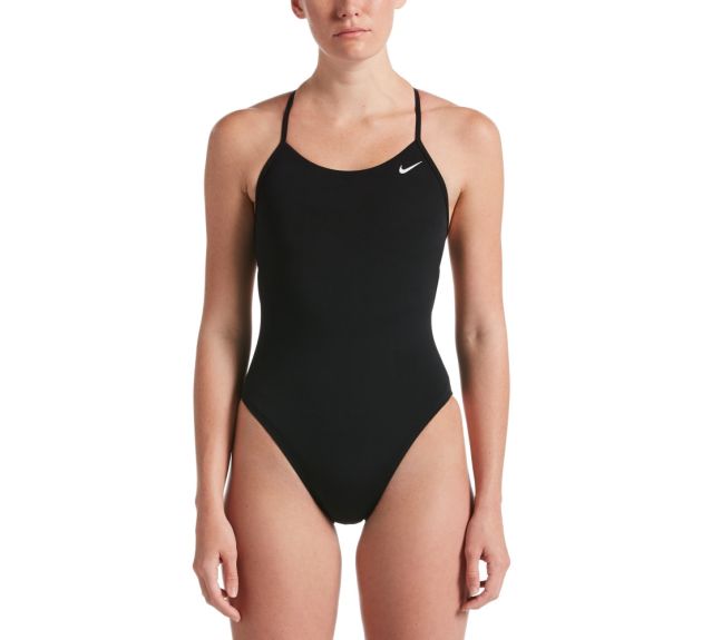 Nike Womens Hydrastrong Solid Lace Up Tie Back One Piece Swimsuit Black Womens Swimsuits