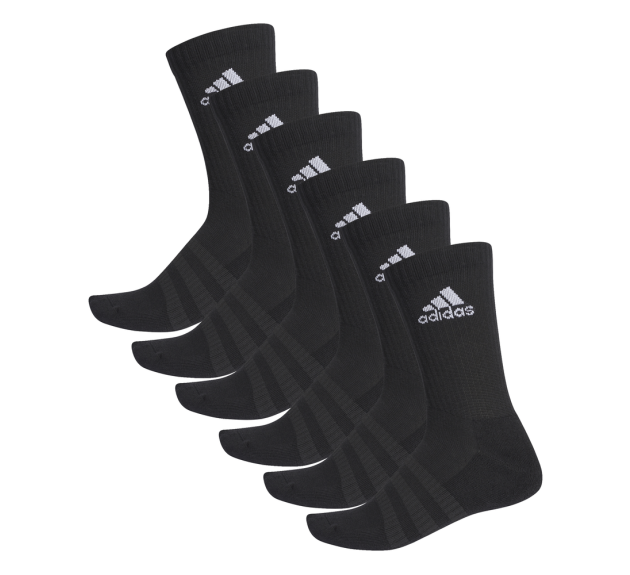 Adidas Cushioned Crew Socks 6 Pairs Black Footwear Aqua Slides Sport Socks