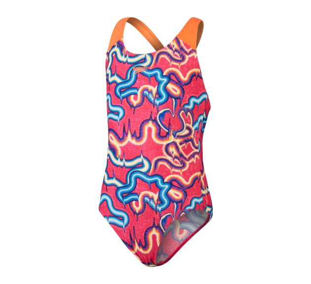 Speedo Girls Digital Allover Splashback Swimsuit Orange Swimwear Sale