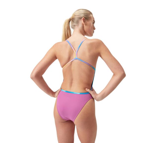 Speedo Womens Solid Vback Swimsuit Kiki Pink Womens Swimsuits