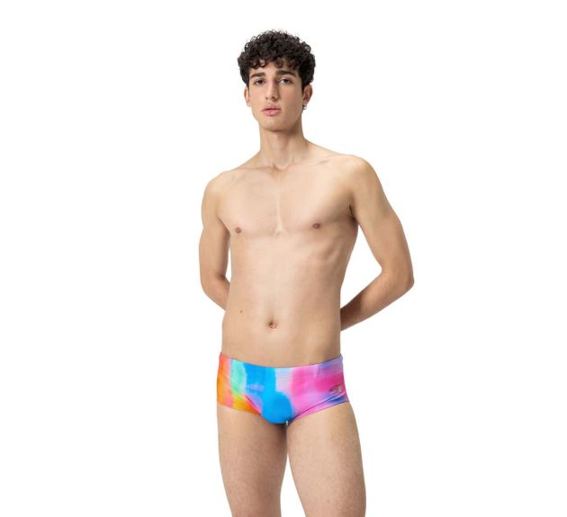 Speedo Mens 13.5cm Club Training Allover Brief Kiki Pink Lemon Drizzle Picton Blue Swimwear Sale