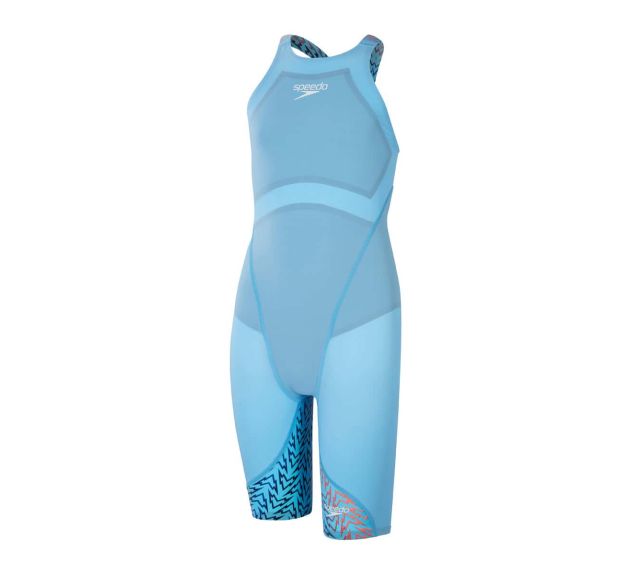 Speedo Fastskin Junior LZR Ignite Kneeskin Picton Blue Siren Red Kids Racing Swim Kneesuits