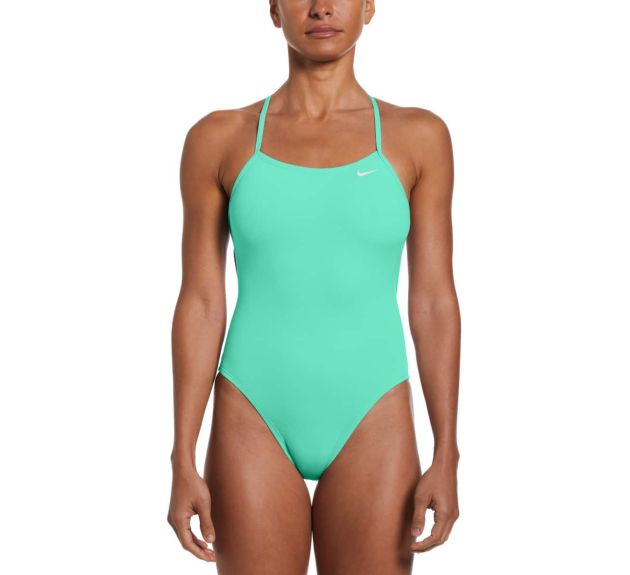 Nike Womens Hydrastrong Solid Lace Up Tie Back One Piece Swimsuit Green Shock Womens Swimsuits