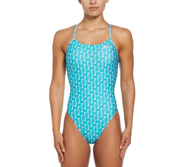 Nike Womens Hydrastrong Multi Print Cutout One Piece Swimsuit Blue Womens Swimsuits