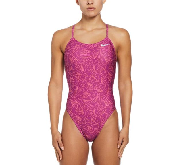 Nike Womens Hydrastrong Multi Print Cutout One Piece Swimsuit Hot Fuchsia